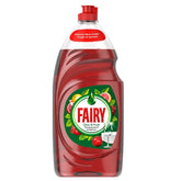 A 1015ml bottle of Fairy Washing Up Liquid, Pomegranate & Grapefruit scent, featuring a red cap and fruit graphics on the label.
